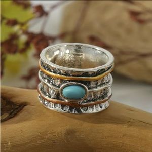 Vintage Tri-Tone Turquoise Faux Gem Stone Ring Size 7